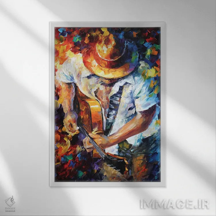 تابلو دکوراتیو گیتار و روح اثر لئونید آفرموف - نمای قابدار سفید