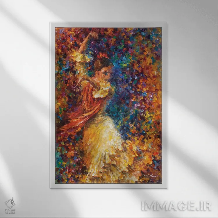 تابلو دکوراتیو فلامنکو و آتش اثر لئونید آفرموف - نمای قابدار سفید