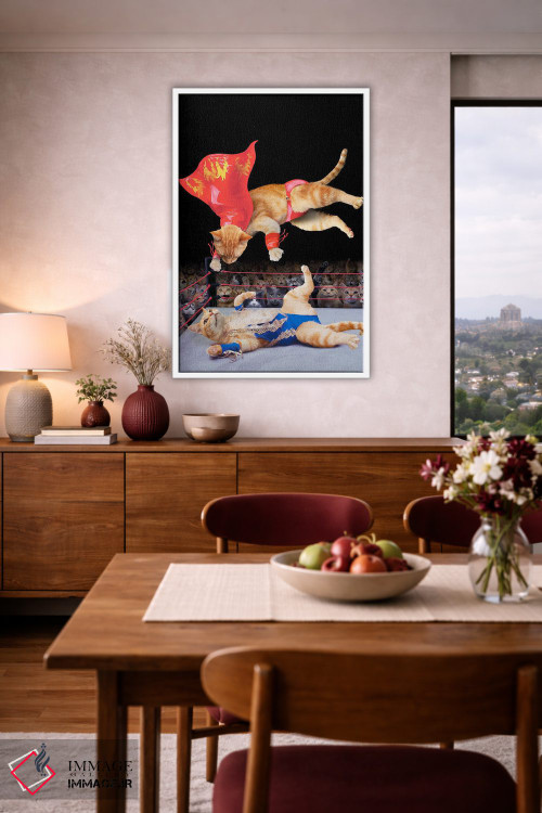 تابلو دکوراتیو کشتی گربه ها اثر لوند روزر - D4W