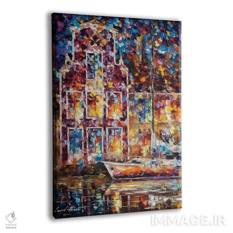 تابلو دکوراتیو اسکله ها در شب اثر لئونید آفرموف - نمای پرسپکتیو محصول