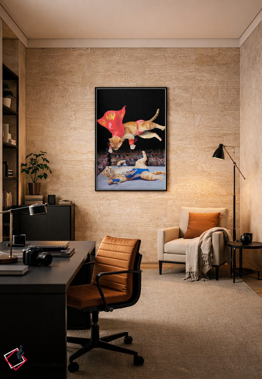 تابلو دکوراتیو کشتی گربه ها اثر لوند روزر - D6B