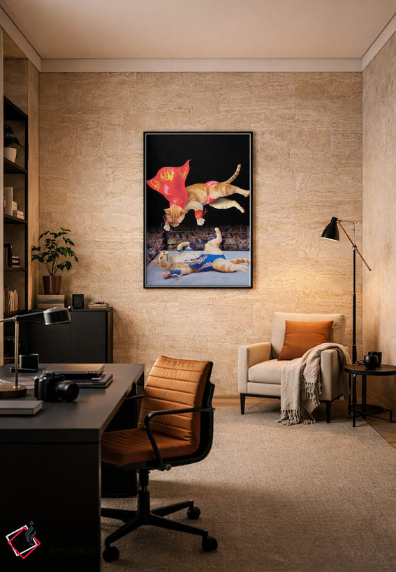 تابلو دکوراتیو کشتی گربه ها اثر لوند روزر - D6B