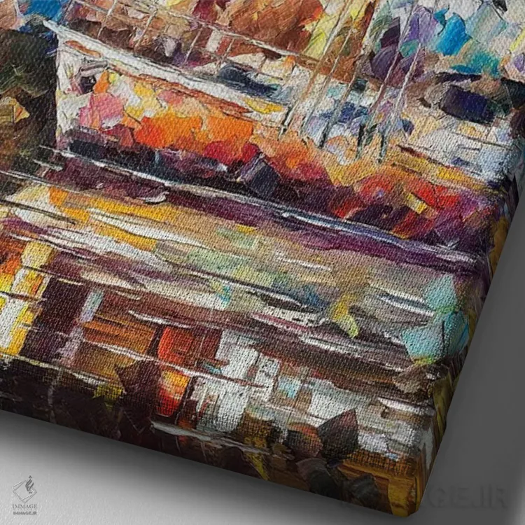 تابلو دکوراتیو اسکله ها در شب اثر لئونید آفرموف - نمای نزدیک بافت بوم