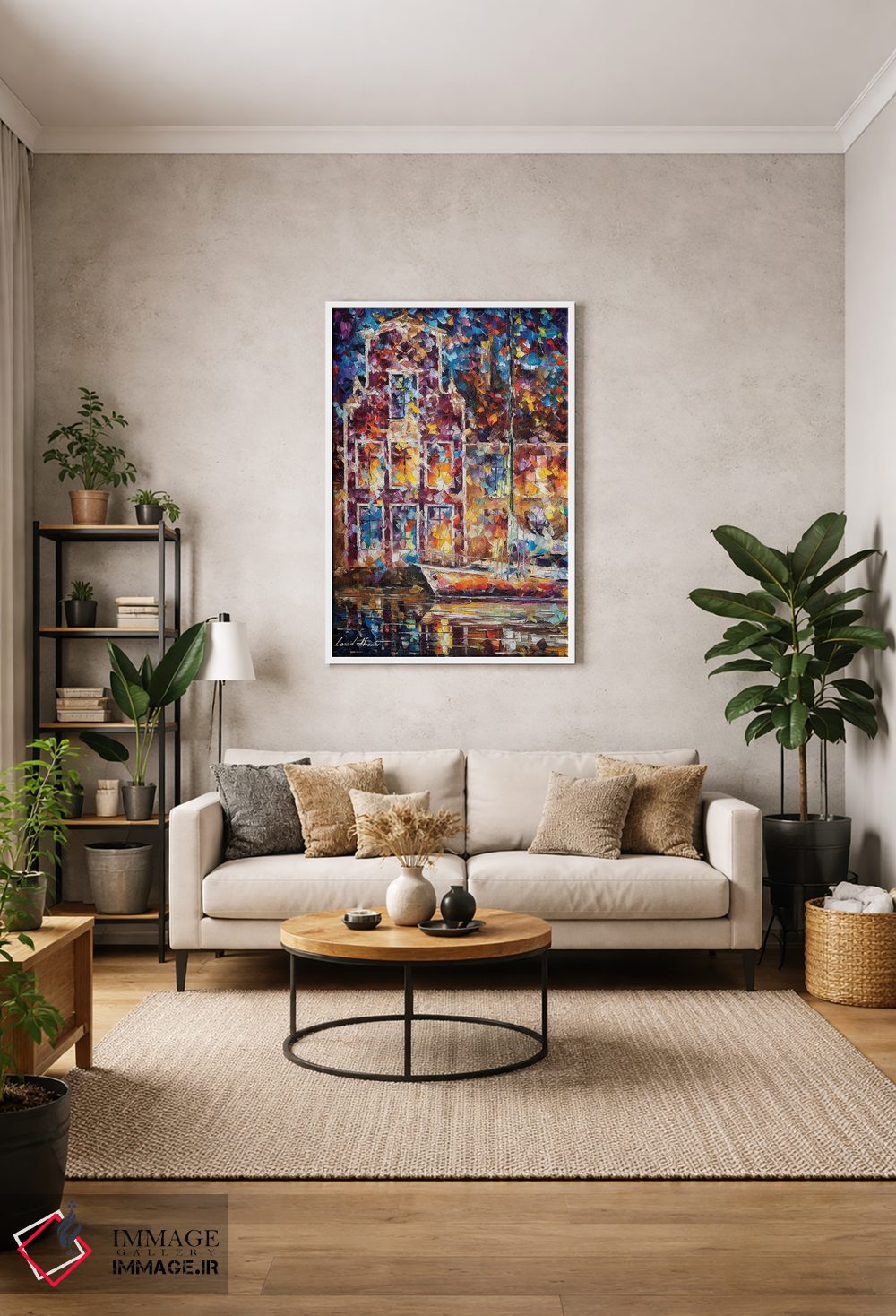 تابلو دکوراتیو اسکله ها در شب اثر لئونید آفرموف - D1W