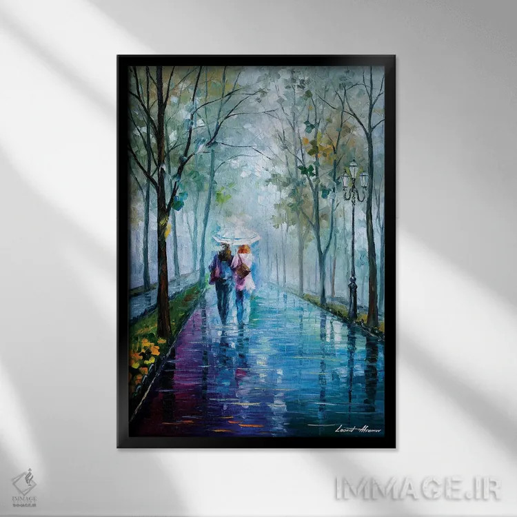 تابلو دکوراتیو قدم زدن در مه اثر لئونید آفرموف - نمای قابدار مشکی