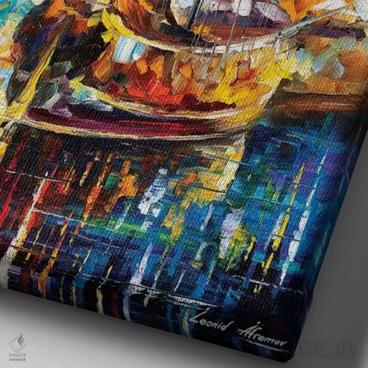 تابلو دکوراتیو اسکله قدیمی اثر لئونید آفرموف - نمای نزدیک بافت بوم