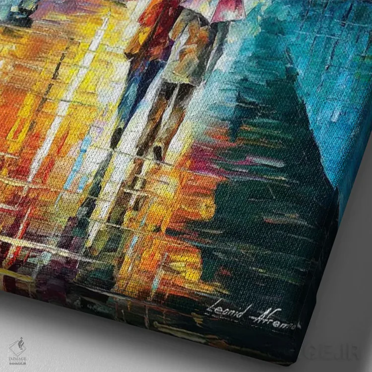 تابلو دکوراتیو عشق کنار دریاچه اثر لئونید آفرموف - نمای نزدیک بافت بوم