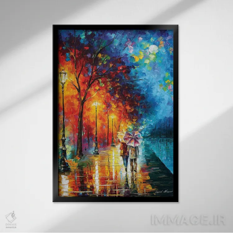 تابلو دکوراتیو عشق کنار دریاچه اثر لئونید آفرموف - نمای قابدار مشکی