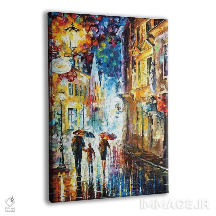 تابلو دکوراتیو خانواده زیر باران اثر لئونید آفرموف - نمای پرسپکتیو محصول