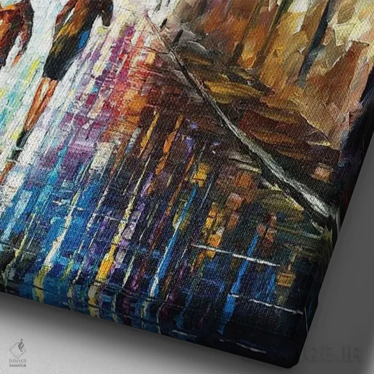 تابلو دکوراتیو خانواده زیر باران اثر لئونید آفرموف - نمای نزدیک بافت بوم