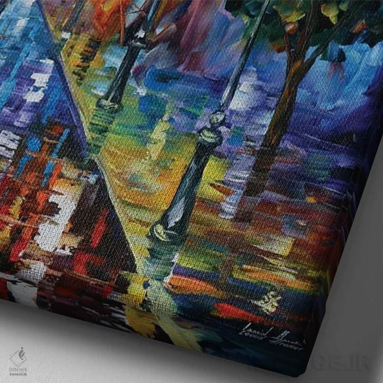 تابلو دکوراتیو چراغ ها در شب اثر لئونید آفرموف - نمای نزدیک بافت بوم