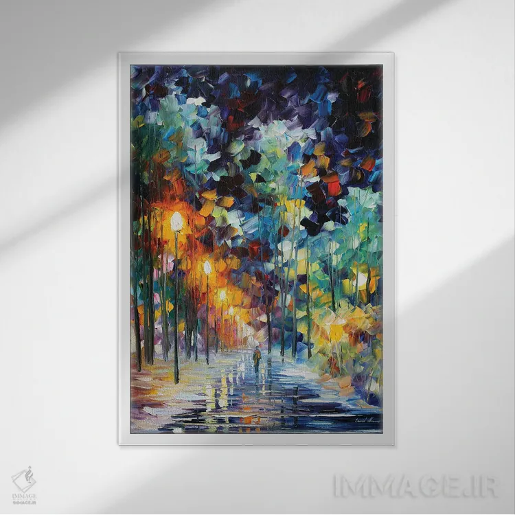 تابلو دکوراتیو زمستان رمانتیک اثر لئونید آفرموف - نمای قابدار سفید