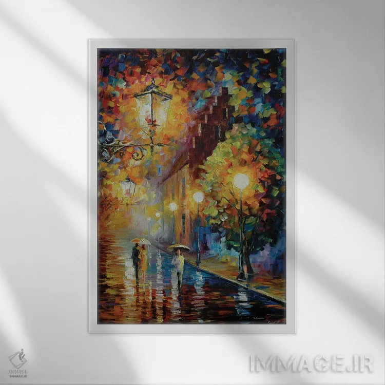 تابلو دکوراتیو قدم زدن زیر ماه اثر لئونید آفرموف - نمای قابدار سفید