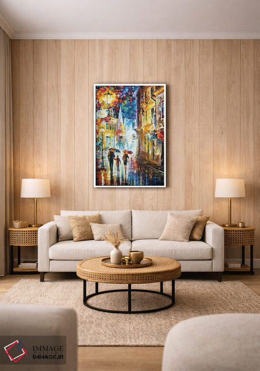تابلو دکوراتیو خانواده زیر باران اثر لئونید آفرموف - D1W