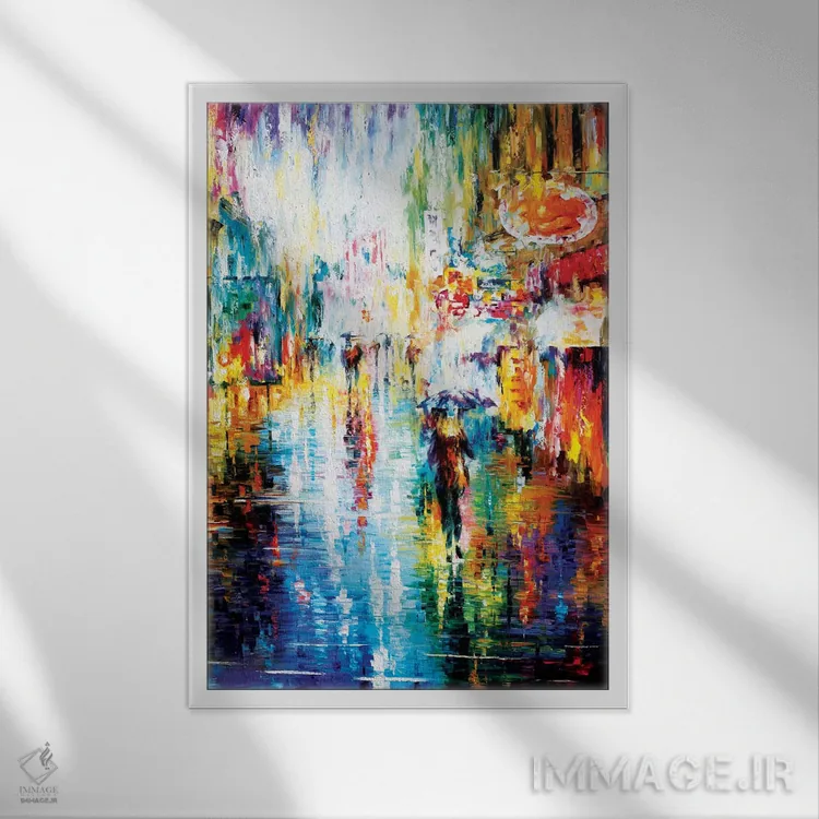 تابلو دکوراتیو باران سیل آسا اثر لئونید آفرموف - نمای قابدار سفید