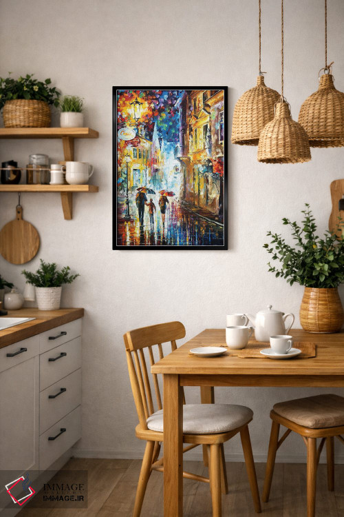 تابلو دکوراتیو خانواده زیر باران اثر لئونید آفرموف - D5B