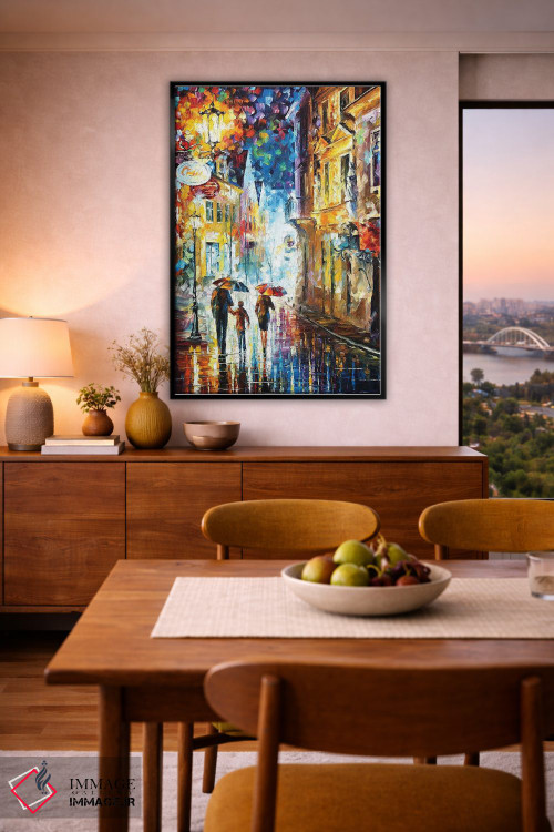 تابلو دکوراتیو خانواده زیر باران اثر لئونید آفرموف - D6B