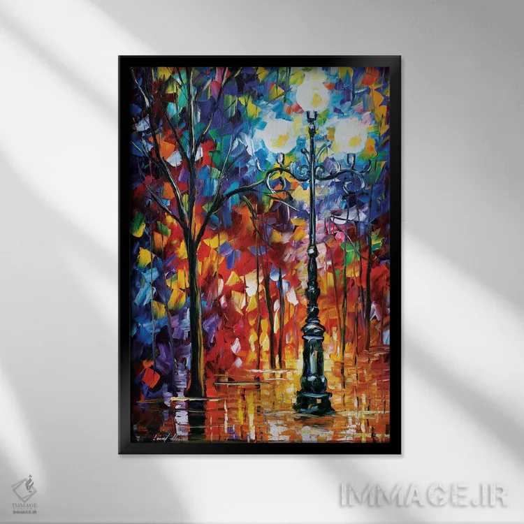 تابلو دکوراتیو نور در کوچه اثر لئونید آفرموف - نمای قابدار مشکی