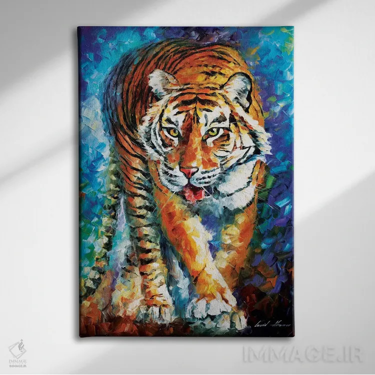 تابلو دکوراتیو ببر ترسناک اثر لئونید آفرموف - نمای روبهرو روی دیوار