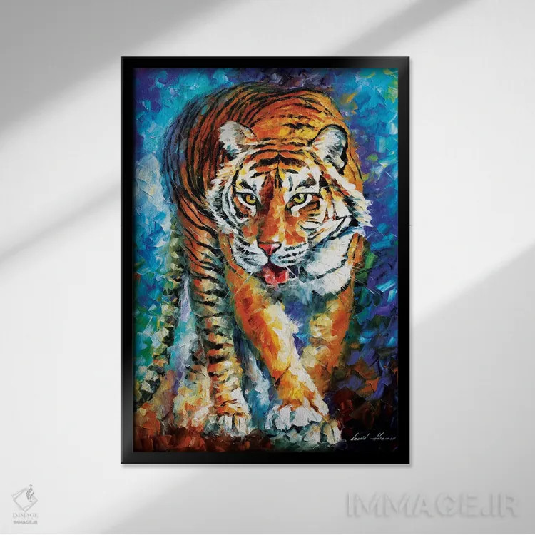 تابلو دکوراتیو ببر ترسناک اثر لئونید آفرموف - نمای قابدار مشکی