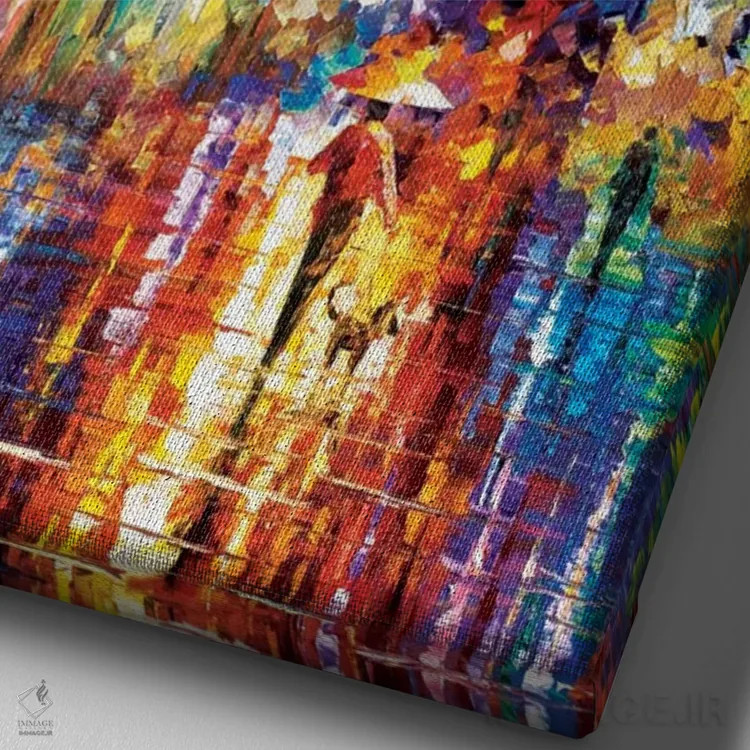 تابلو دکوراتیو قدم زدن با یک سگ اثر لئونید آفرموف - نمای نزدیک بافت بوم