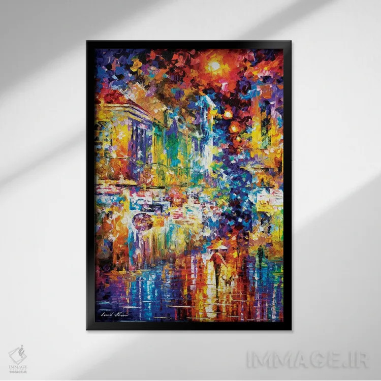 تابلو دکوراتیو قدم زدن با یک سگ اثر لئونید آفرموف - نمای قابدار مشکی