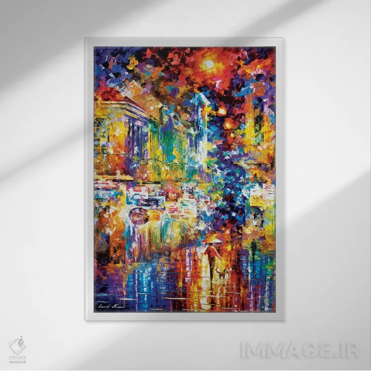 تابلو دکوراتیو قدم زدن با یک سگ اثر لئونید آفرموف - نمای قابدار سفید