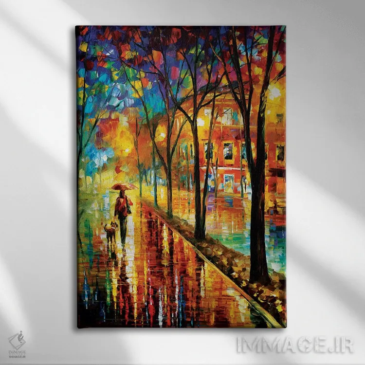 تابلو دکوراتیو قدم زدن با سگ اثر لئونید آفرموف - نمای روبهرو روی دیوار