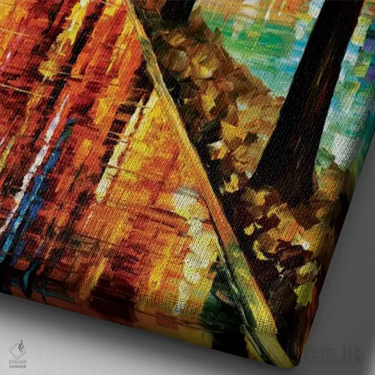 تابلو دکوراتیو قدم زدن با سگ اثر لئونید آفرموف - نمای نزدیک بافت بوم