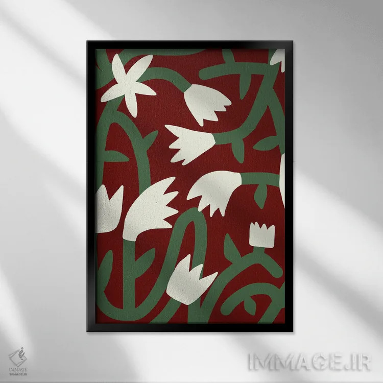 تابلو انتزاعی تاک شکوفه ارغوانی اثر لیتل باور - نمای قابدار مشکی