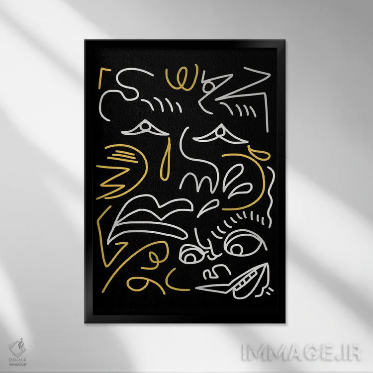 تابلو مینیمال پرتره ها و چهره ها با خطوط هنری اثر لیتل باور - نمای قابدار مشکی