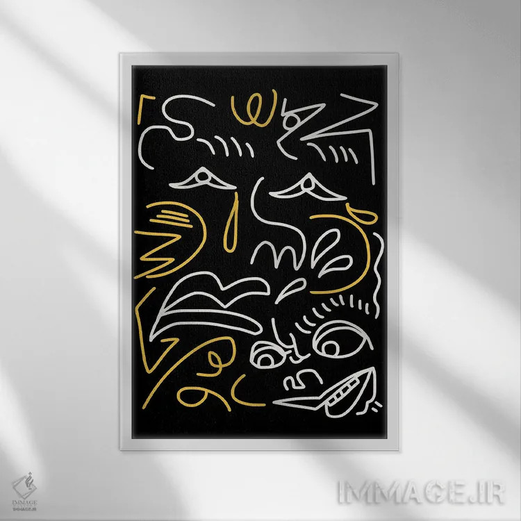 تابلو مینیمال پرتره ها و چهره ها با خطوط هنری اثر لیتل باور - نمای قابدار سفید