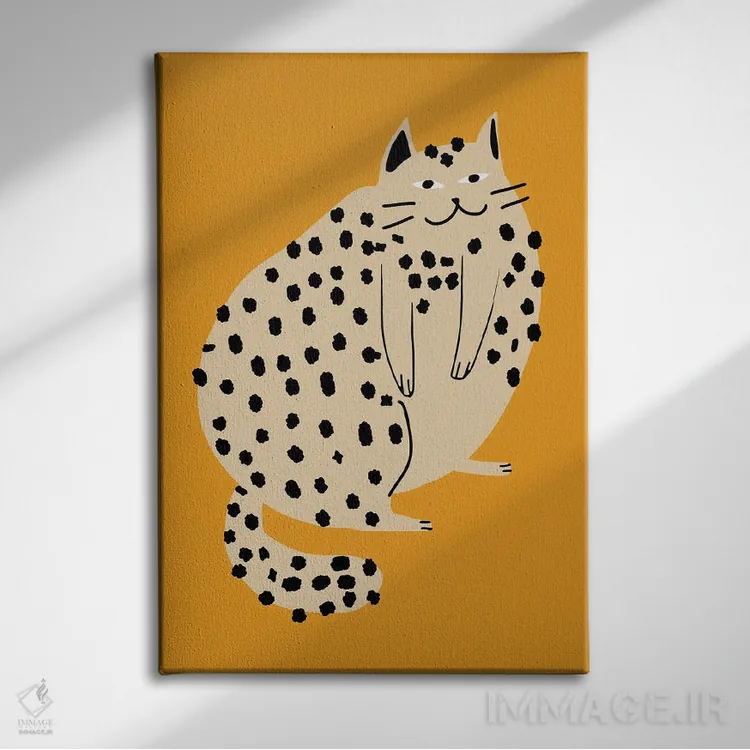 تابلو مدرن گربه تپل نارنجی اثر لیتل باور - نمای روبهرو روی دیوار