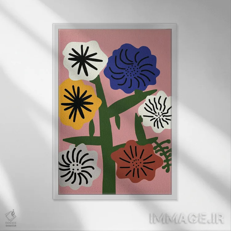 تابلو انتزاعی شکوفه چندرنگ اثر لیتل باور - نمای قابدار سفید