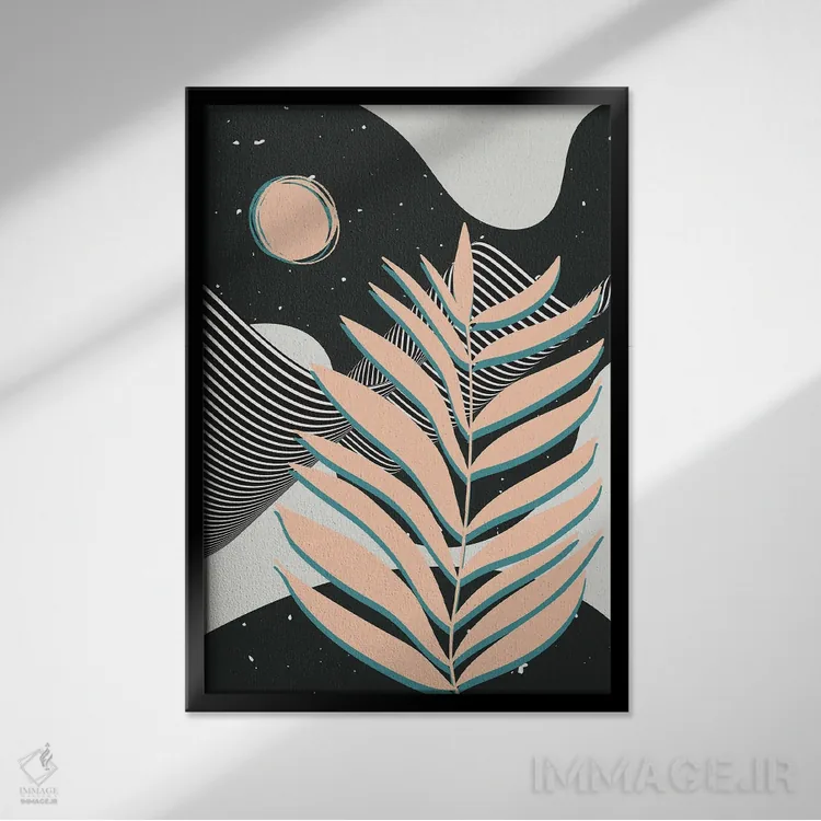 تابلو انتزاعی طالع بینی برگ نخل اثر لیتل باور - نمای قابدار مشکی