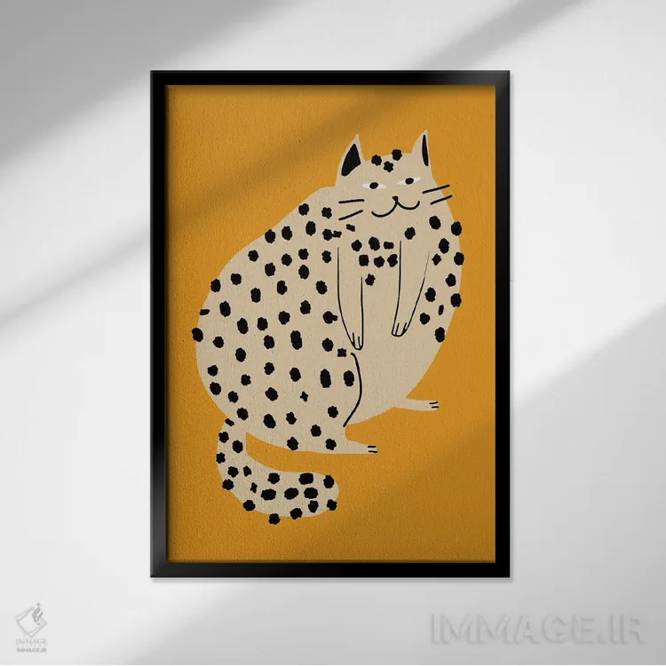 تابلو مدرن گربه تپل نارنجی اثر لیتل باور - نمای قابدار مشکی