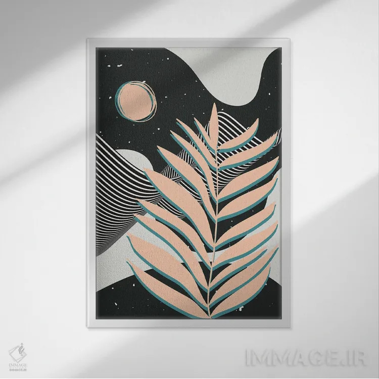 تابلو انتزاعی طالع بینی برگ نخل اثر لیتل باور - نمای قابدار سفید