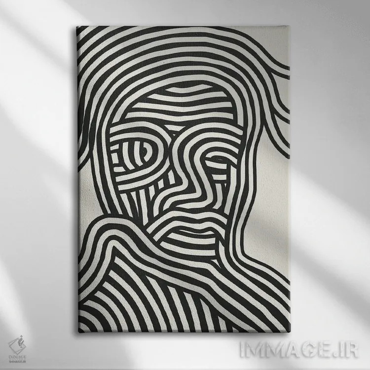 تابلو انتزاعی پرتره نواری اثر لیتل باور - نمای روبهرو روی دیوار