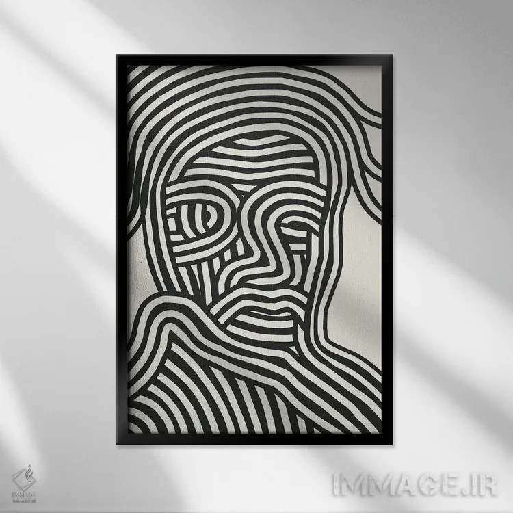 تابلو انتزاعی پرتره نواری اثر لیتل باور - نمای قابدار مشکی