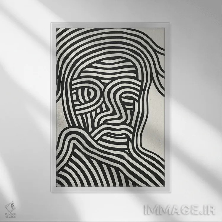 تابلو انتزاعی پرتره نواری اثر لیتل باور - نمای قابدار سفید