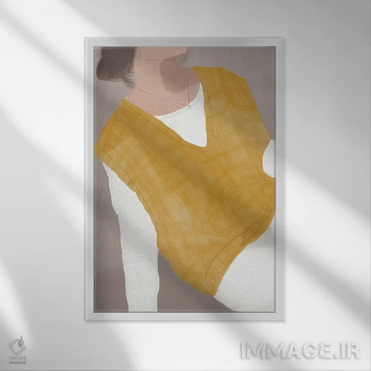 تابلو مدرن تصویر فیگوراتیو سفید و اخرایی اثر لیتل باور - نمای قابدار سفید