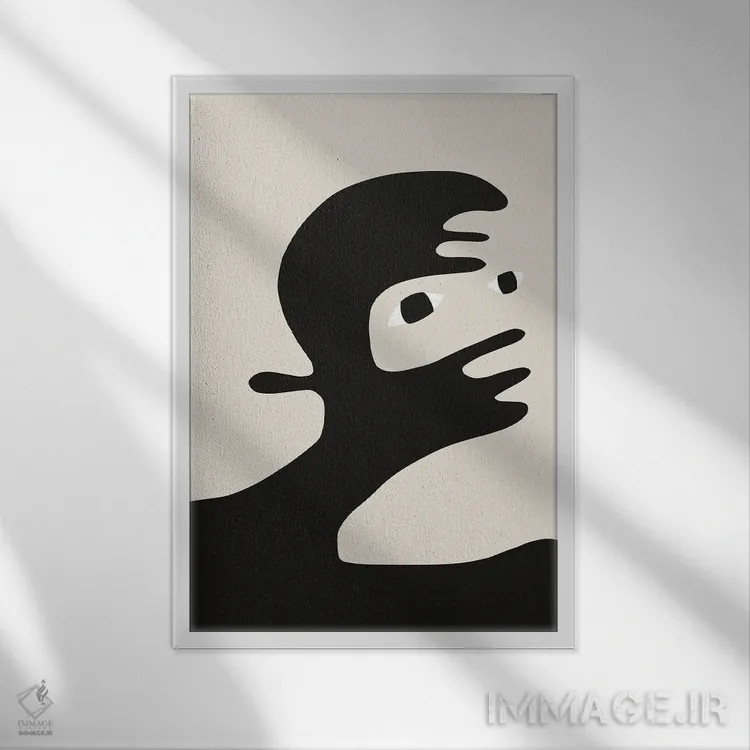 تابلو مینیمال برش پرتره سیاه اثر لیتل باور - نمای قابدار سفید