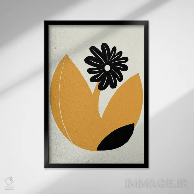 تابلو انتزاعی گل مروارید سیاه اثر لیتل باور - نمای قابدار مشکی