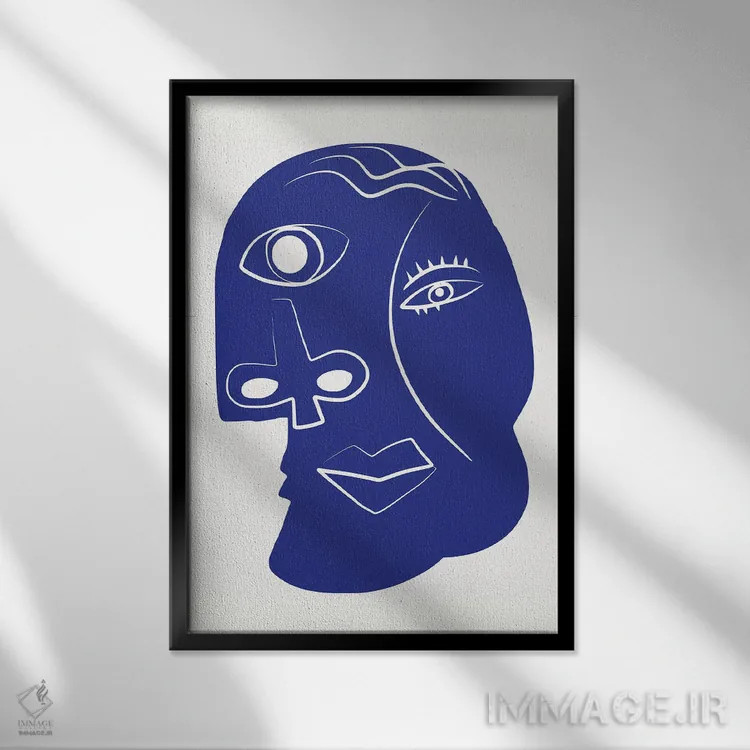 تابلو انتزاعی پرتره حال و هوای آبی اثر لیتل باور - نمای قابدار مشکی