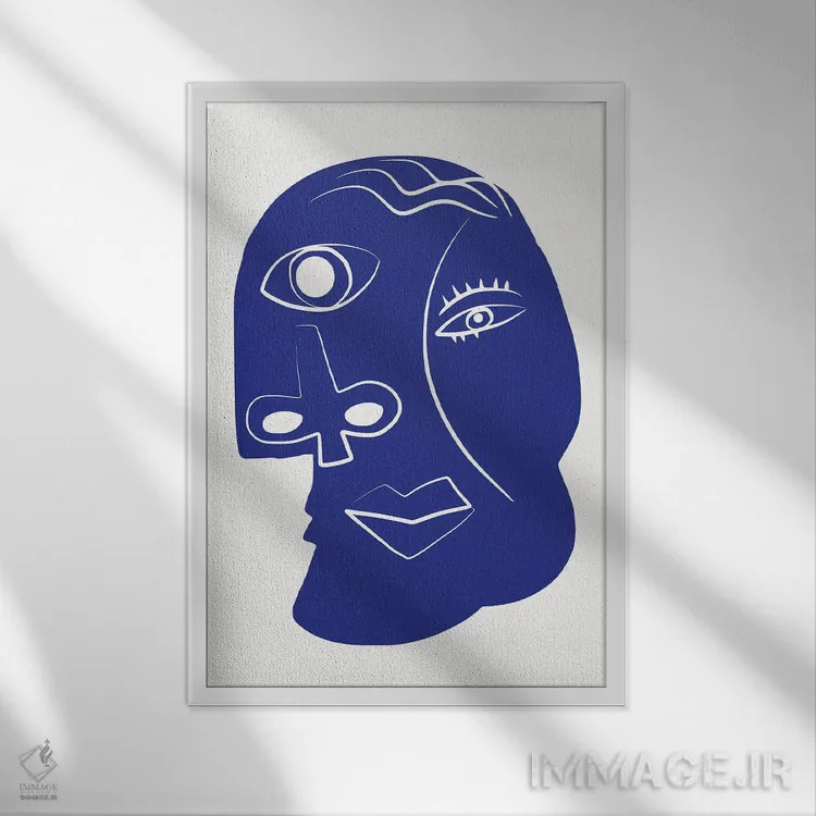 تابلو انتزاعی پرتره حال و هوای آبی اثر لیتل باور - نمای قابدار سفید