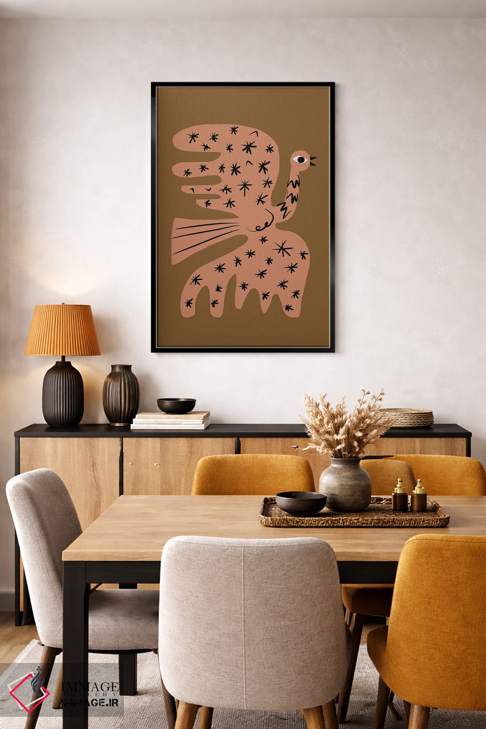 تابلو انتزاعی ققنوس قهوه ای اثر لیتل باور - D5B