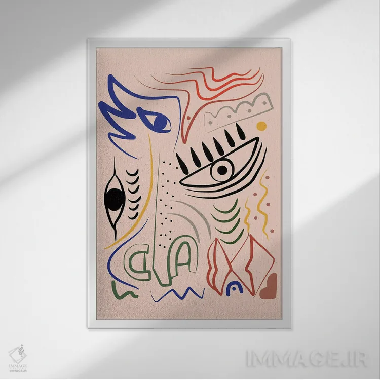 تابلو مینیمال طرح خطی موجود عجیب اثر لیتل باور - نمای قابدار سفید