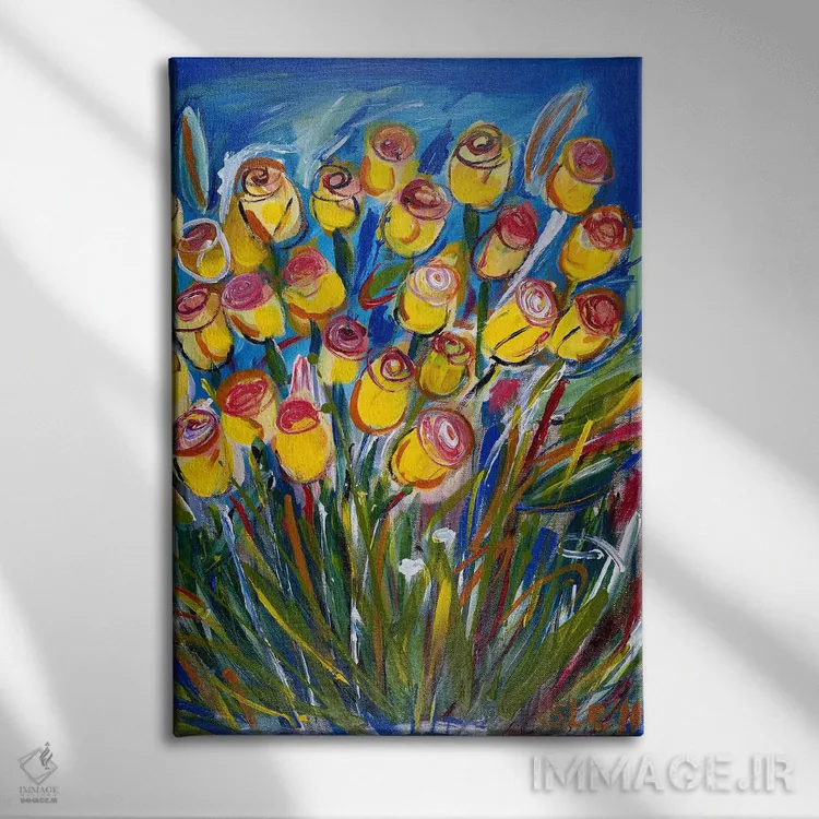 تابلو انتزاعی رزهای دوستی اثر شالیمار لگاسپی - نمای روبهرو روی دیوار