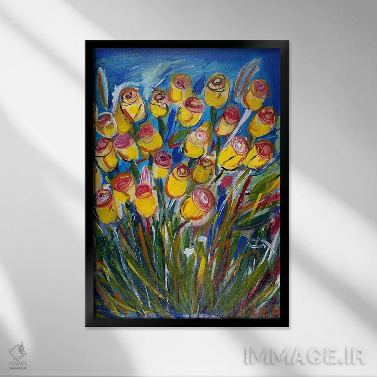 تابلو انتزاعی رزهای دوستی اثر شالیمار لگاسپی - نمای قابدار مشکی