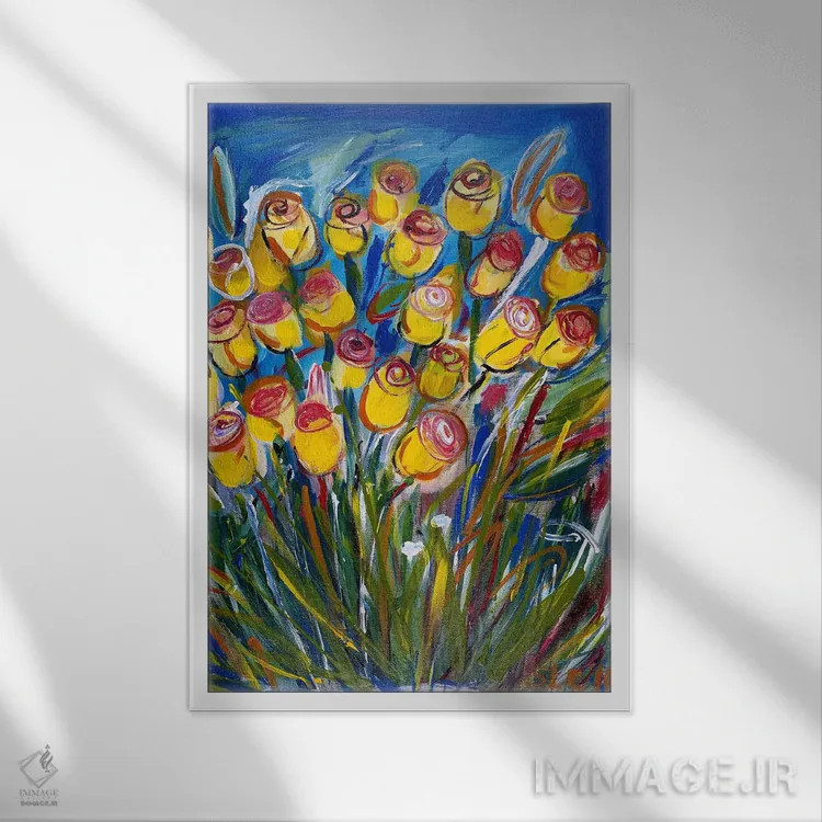 تابلو انتزاعی رزهای دوستی اثر شالیمار لگاسپی - نمای قابدار سفید